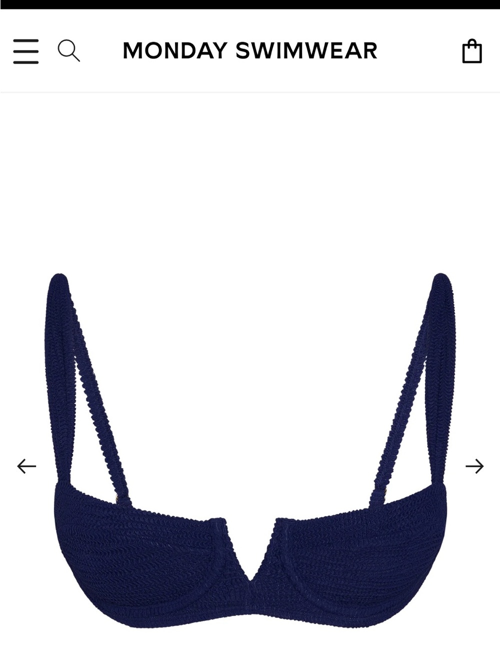 Monday Swimwear Navy Textured Underwire Bikini Top